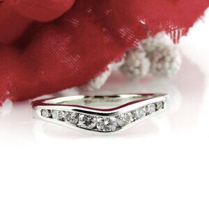 Natural Diamond Contour Curved Wedding Band 14k White Gold Sz 6 Genuine Real